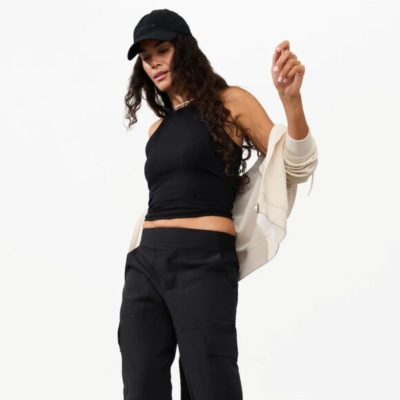 a pair of Athleta sleeveless ribbed crop racer back tank tops / XS - Picture 3 of 9